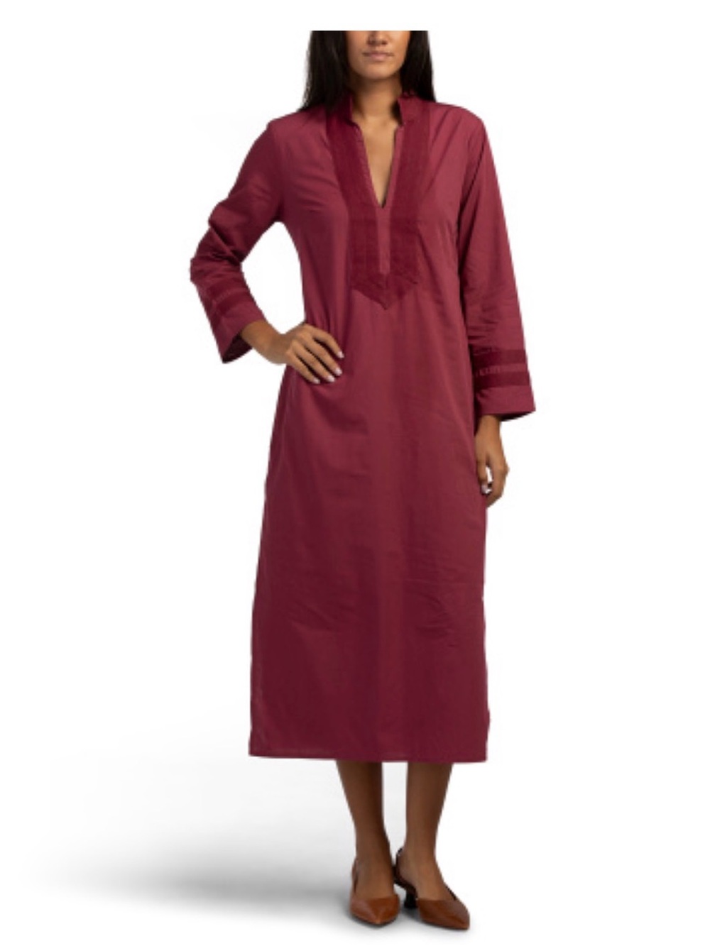 Sail to Sable Wine V-Neck Long Sleeve Maxi Dress